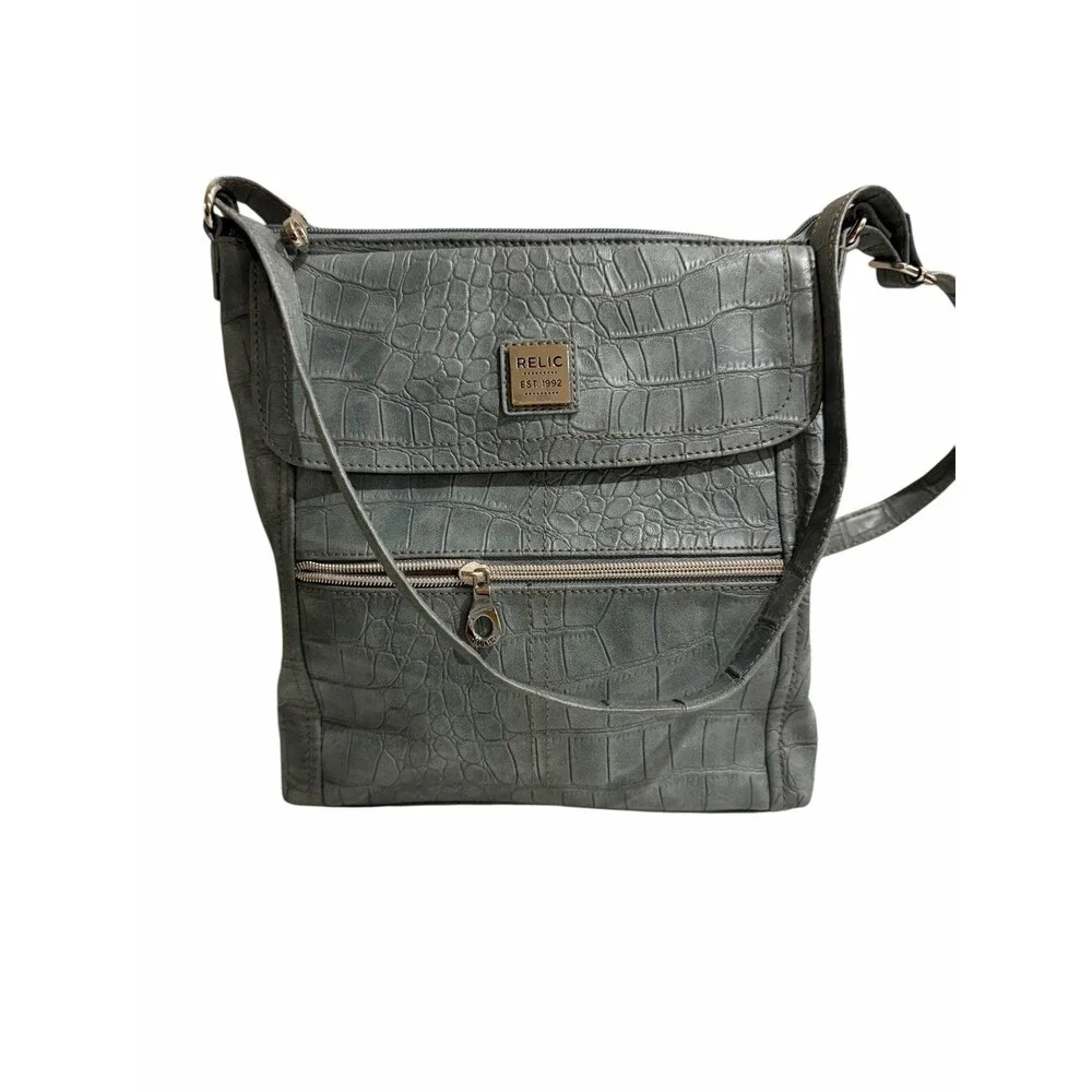 Relic Gray Croc Embossed Crossbody Bag Adjustable Strap